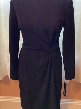 HEATHER & SLOANE Classic Black Long-Sleeve Knot Waist Dress SIZE 4 NWT